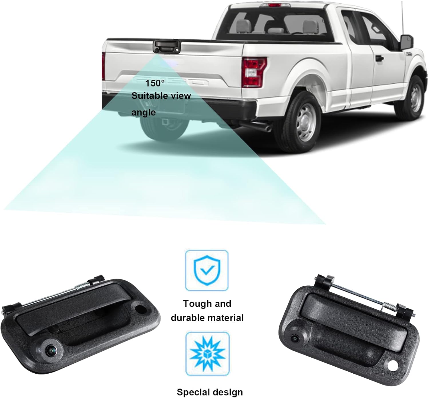 RED WOLF Tailgate Handle with Rear View Backup Camera Replacement for 2004-2014 Ford F150, 2008-2016 F-250/F-350/F450/F550 Reverse Parking Camera Removable Guideline