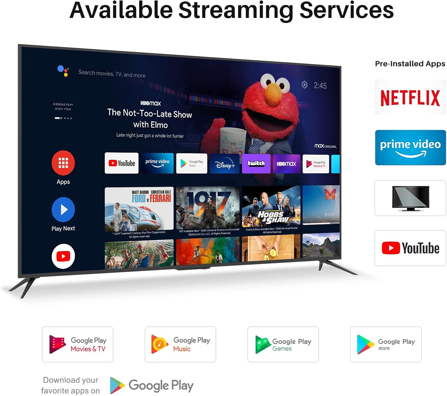 Caixun EC50S1A, 50 inch 4K UHD HDR Smart Android TV with Google Assistant (Voice Control), Screen Share, HDMI, USB, Wi-Fi, Bluetooth(2021 Model)