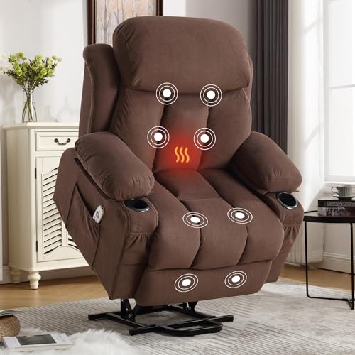 Electric Power Lift Recliner Chair - Reclining Chairs with Massage and Heat for Elderly, Boy Lazy Electric Recliner Chairs for Adults with Side Pockets, USB Charge Port, Remote Control (Velvet, Grey)