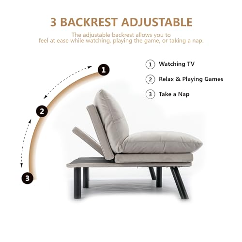 70” Linen Futon Sofa Bed, Convertible Folding Couch, Breathable Small Couch, Comfortable Double Loveseat Bed for Compact Living Studio in Room and Bedroom, Offices, Family, Dorm (Linen Dark Gray)