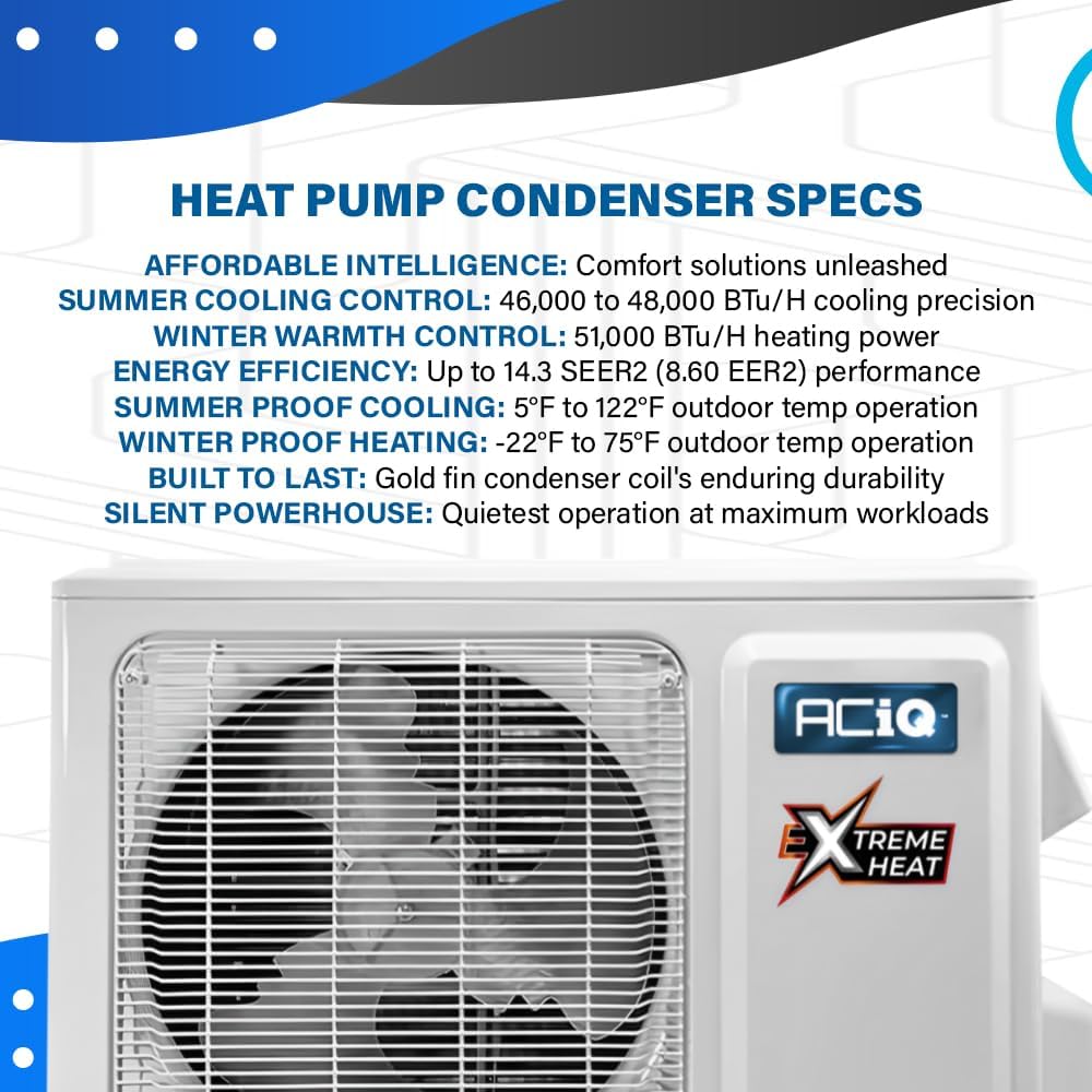 4 Tons 14.3 SEER2 Central Inverter Heat Pump System & 21" Multi-Positional Cased Evaporator Coil w/ 50' Install Kit | Extreme Heat Technology Compressor "NO HIGH GAS BILLS"