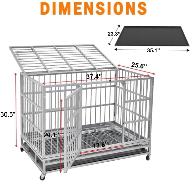 54/48/42/38 inch Heavy Duty Indestructible and Escape-Proof Dog Crate Cage Kennel for Large Dogs, High Anxiety Dog Crate with Removable Wire Trays and Wheels, Extra Large XL XXL