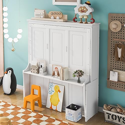 Queen Size Murphy Bed Wall Bed with a Storage Shelf, Space-Saving Wall Bed for Multipurpose Guest Room or Home Office - Gray