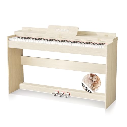 Digital Piano Hammer Action Keyboard 88 Keys Upright Acoustic Electric Weighted Piano Beginner MIDI Cover Full Size Sustain Pedal Stand Real Professional SR-FH80 (Beige Full Cover)