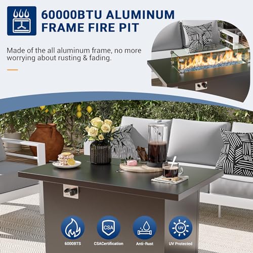 UDPATIO 8 Piece Aluminum Patio Furniture Set, Oversized Modern Outdoor Furniture Set with Olefin Fabric Cushion for Patio Deck Backyard, Dark Grey(with Waterproof Covers)