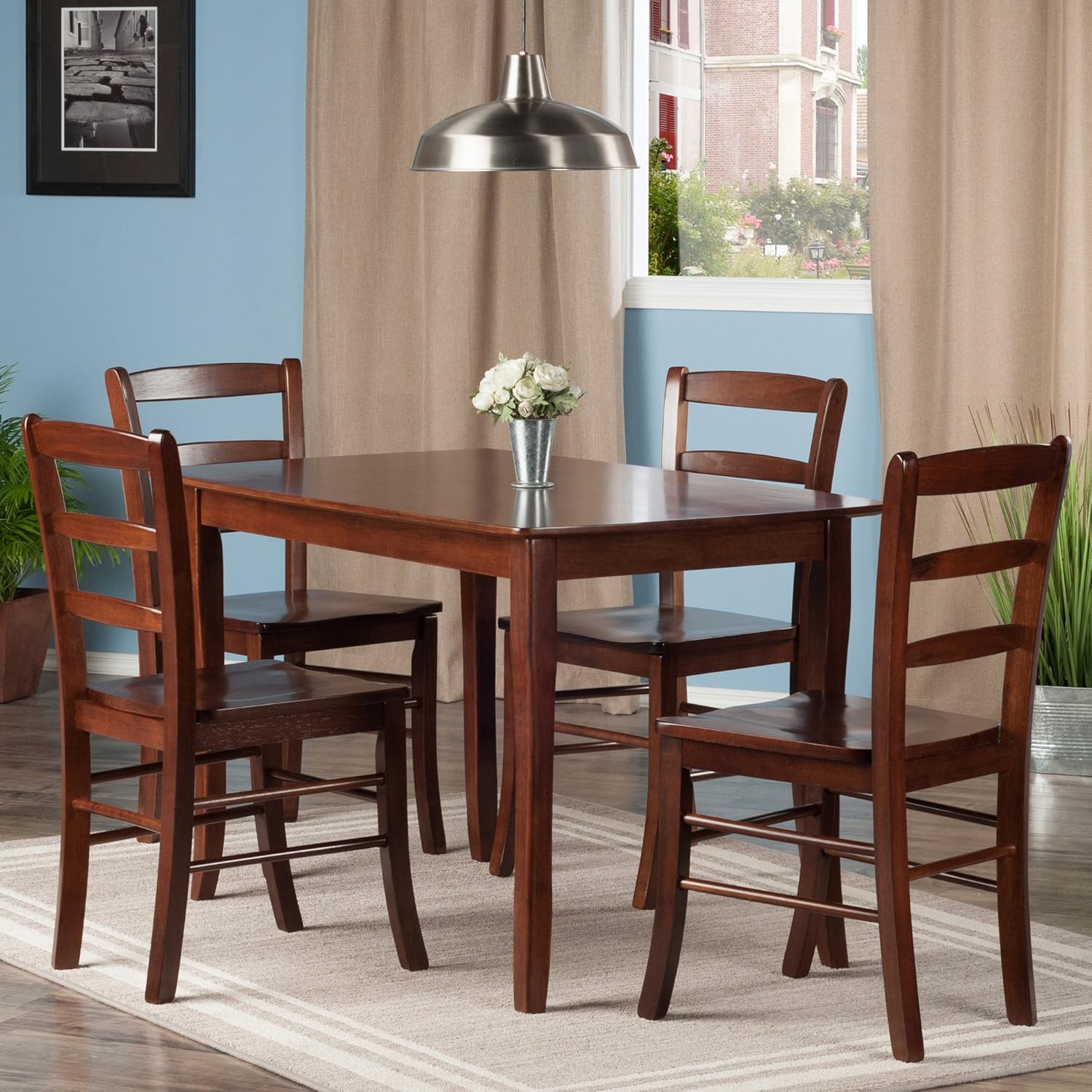 Winsome Inglewood 5-PC Set Table w/ 4 Ladderback Chairs Dining, Walnut