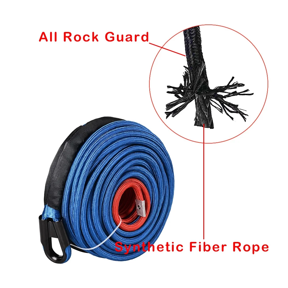 Astra Depot Blue 3/8" x 95ft Synthetic Winch Rope 22000lbs Dyneemas Winch Cable Line Sleeve Protection Car Tow Recovery Cable for 4WD Off Road Vehicle Jeep SUV Truck