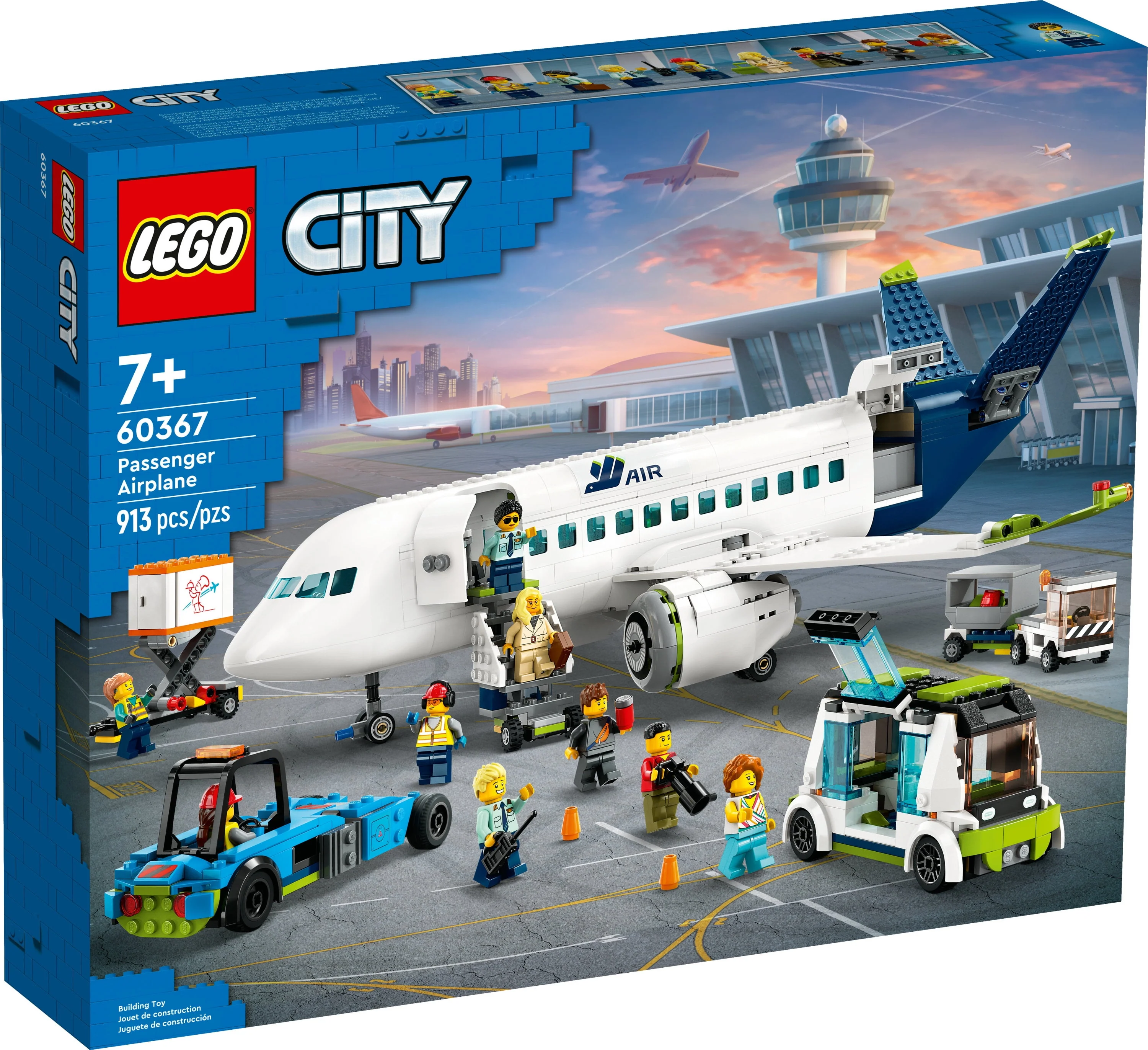 LEGO City Passenger Airplane 60367 Building Toy Set; Fun Airplane STEM Toy for Kids with a Large Airplane, Passenger Bus, Luggage truck, Container Loader, and 9 Minifigures