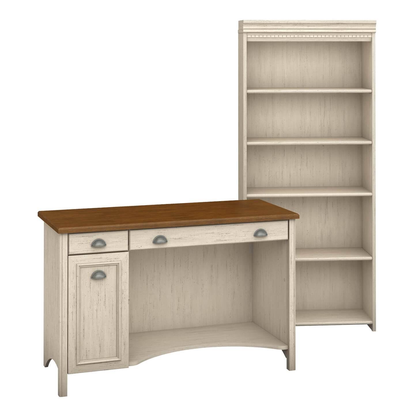 Stanford Computer Desk and 5 Shelf Bookcase in Antique Black, Bush Furniture STF005