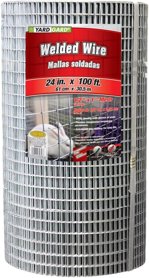 YardGard Welded Wire 1/2X1 Inch Mesh 24 Inch X 100 Foot 16 Gauge Galvanized Steel Wire Fence Ideal for Animal Enclosures, Cage Wire, Property Protection, Garden Fence, Rabbit Fence, and Utility Fence