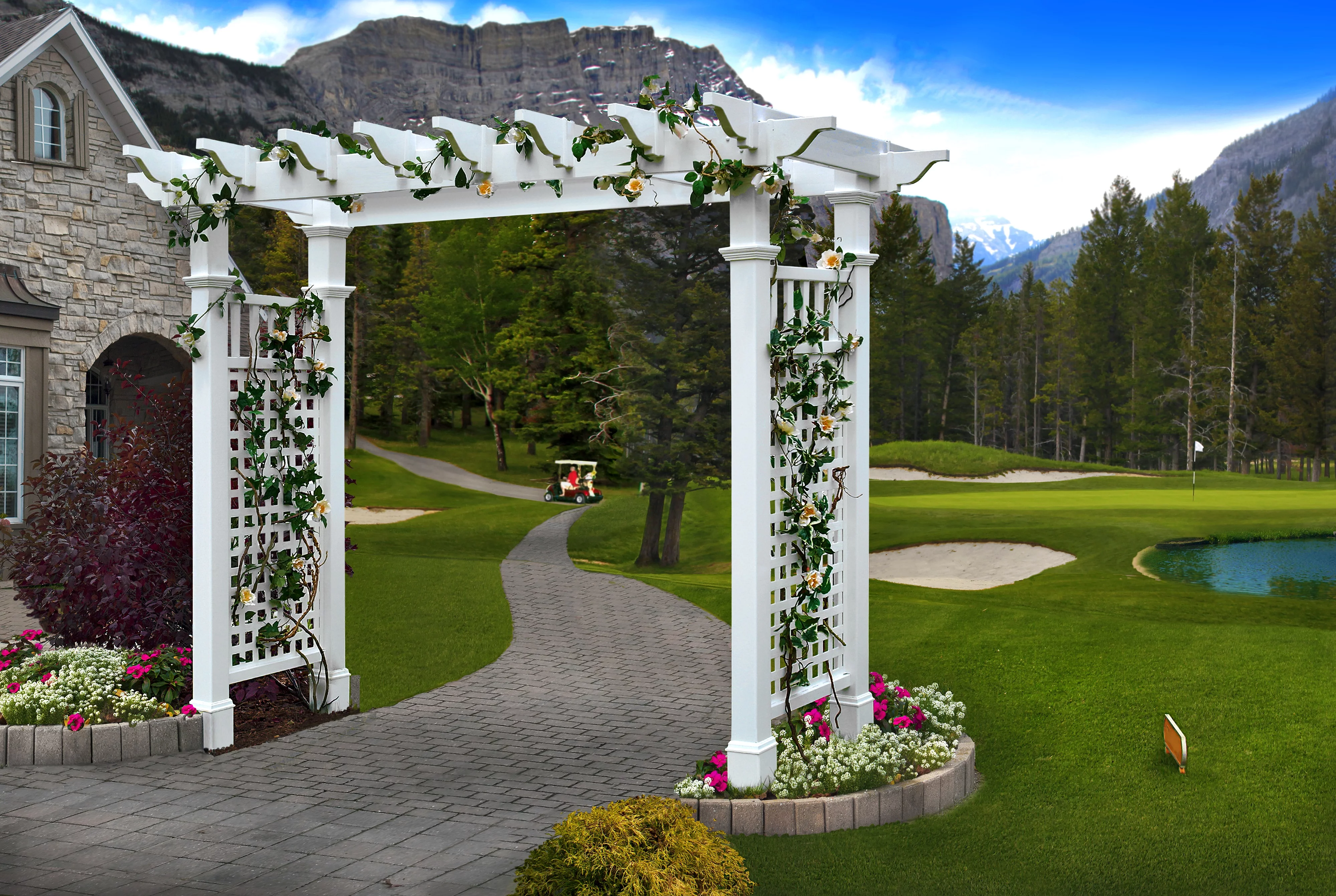 Vita 88"L x 32"W x87"H Fairfield Grande Vinyl Arbor with Trim, White - Curated Treasures Market