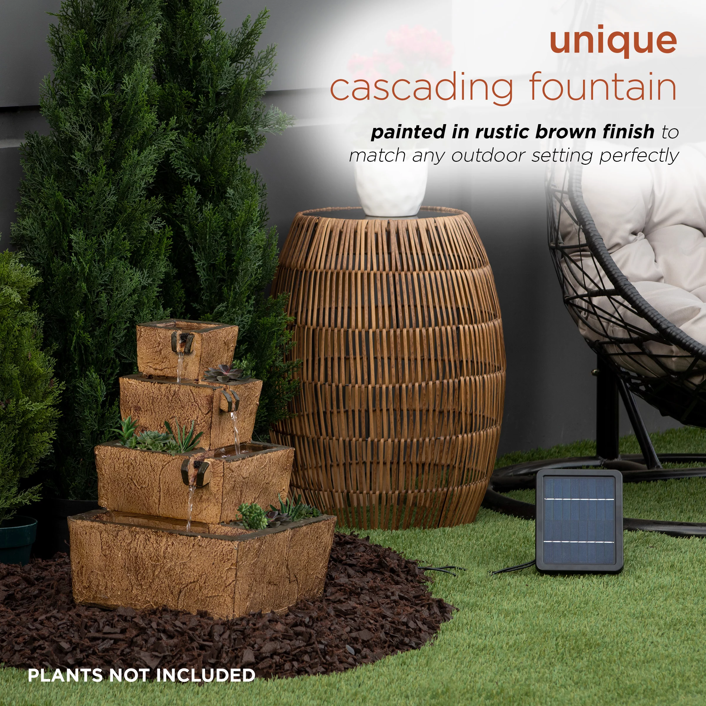 Alpine Corporation 17" Tall Solar Rustic Tiered Fountain Yard Decoration with LED Lights