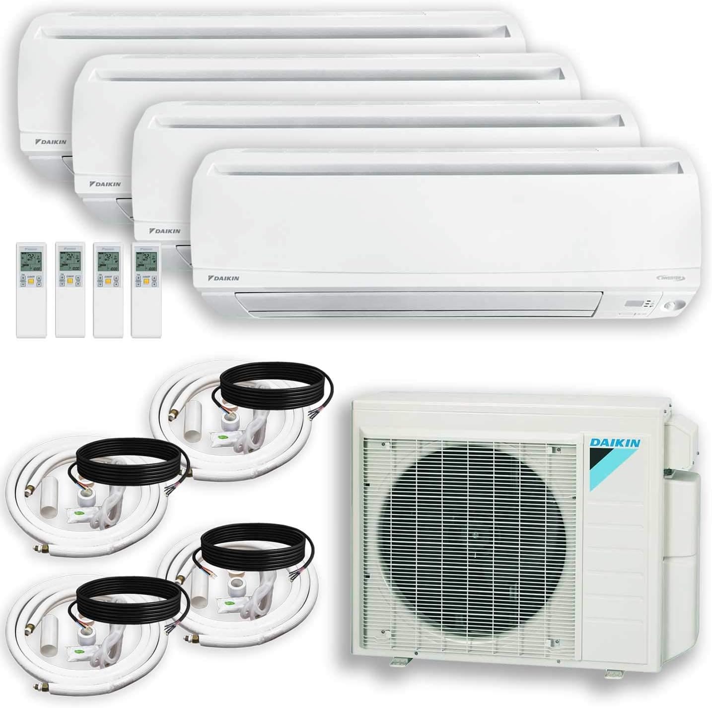DAIKIN 4-Zone 4MXS Air Conditioner Heat Pump 15 ft. Installation Kit + Wall Bracket (9k+9K+12K+12K)