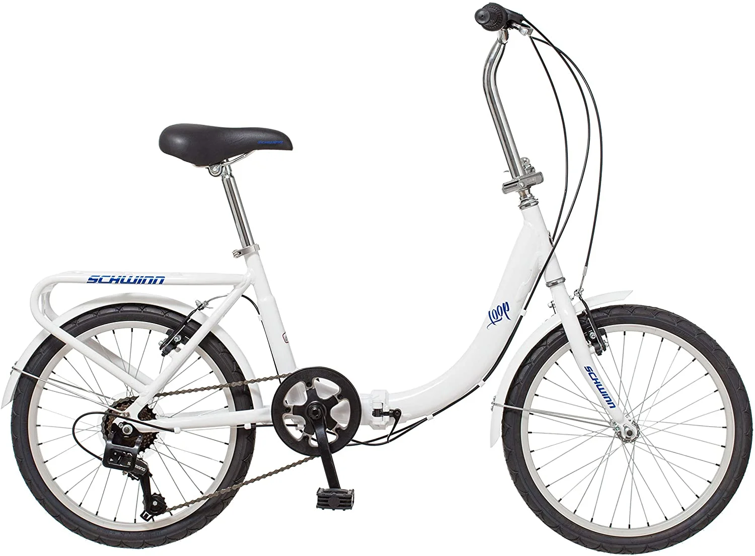 Schwinn Loop Adult Folding Bike, 20 In. Wheels, Rear Carry Rack, White