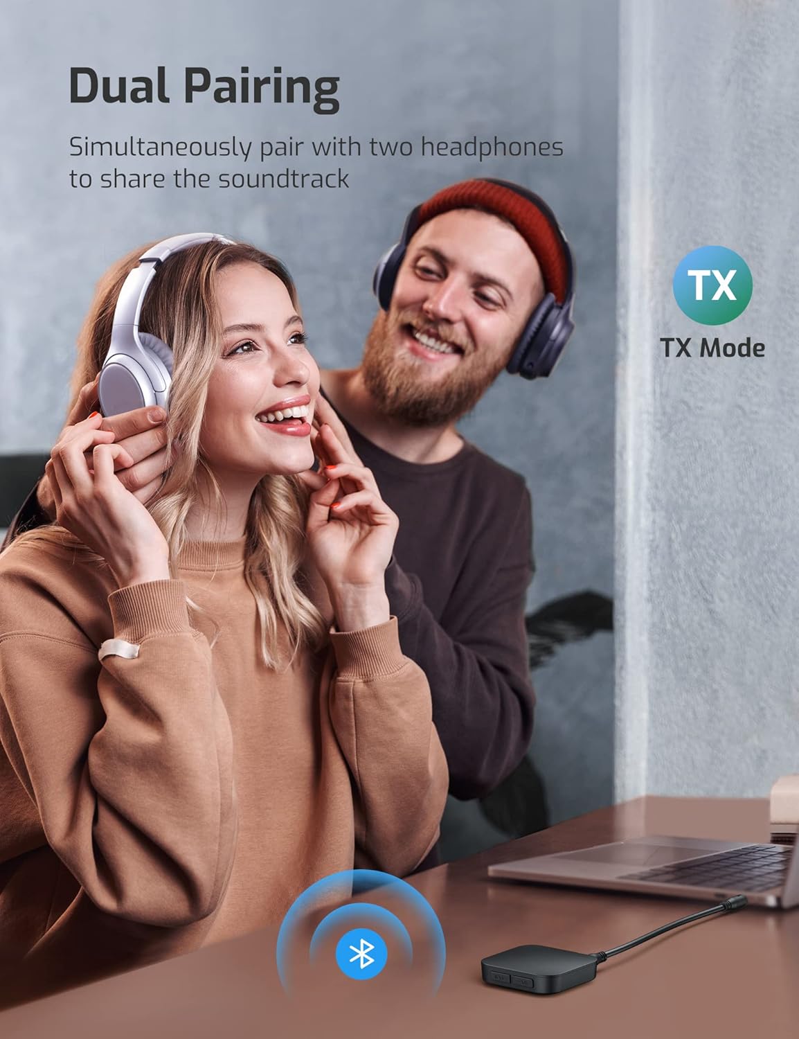 Bluetooth 5.0 Transmitter and Receiver, Wireless 3.5mm Audio Adapter (aptX Low Latency, Pair 2 at Once, for TV/Projector/Headphones, Volume Control, AUX/RCA)