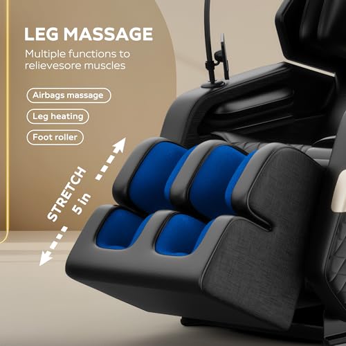 Zero Gravity Massage Chair Full Body with Heat & Foot Rollers - 6 Roller Neck to Waist Massage, Air Compression, Zero-G Recline, Bluetooth, for Home/Office (Up to 6.1FT 180LBS)