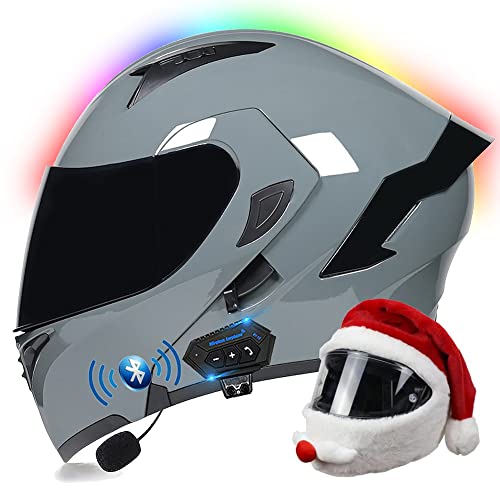 Motorcycle Modular Bluetooth Helmet Full Face Flip Up Front Helmet , DOT Approved Bluetooth Integrated Helmet with Dual Visor Auto Answer, for Adults Men Women M~XXL 57~64cm