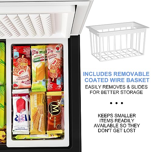 5.0 Cu.Ft Deep Freezer, Chest Freezer with 7 Level Adjustable Temperature, Freestanding Mini Freezer with Removable Storage Basket, Small Freezer Chest with Top Door, Energy Saving, Low Noise