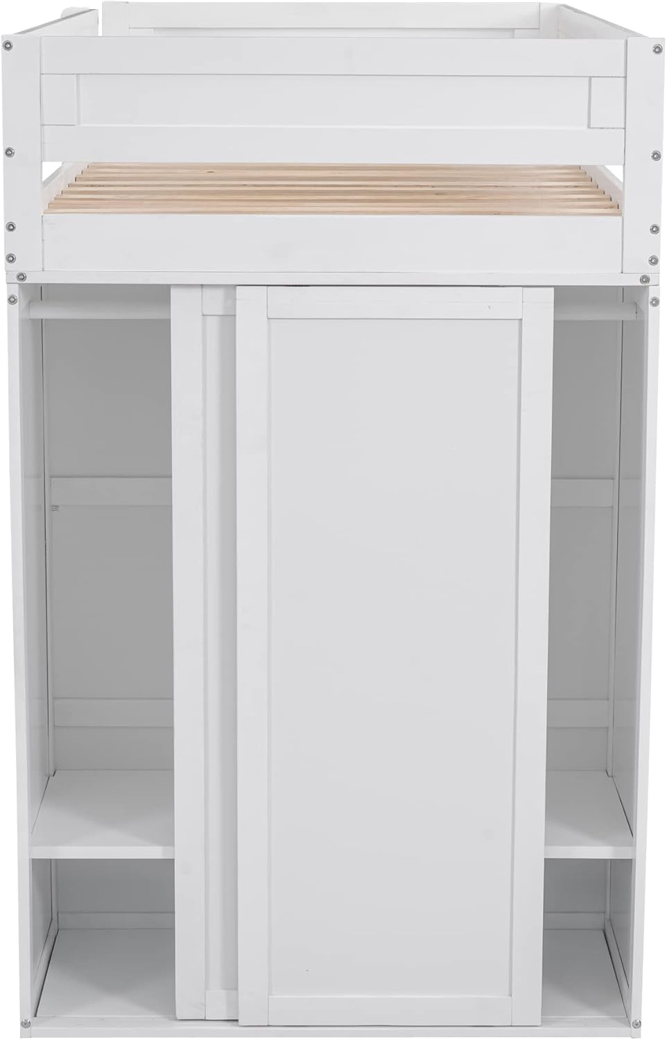 Modern Twin Loft Bed with Desk and Wardrobe, Wooden Twin Size Loft Bed with Storage Drawers for Girls Boys Teens,No Box Spring Needed, White