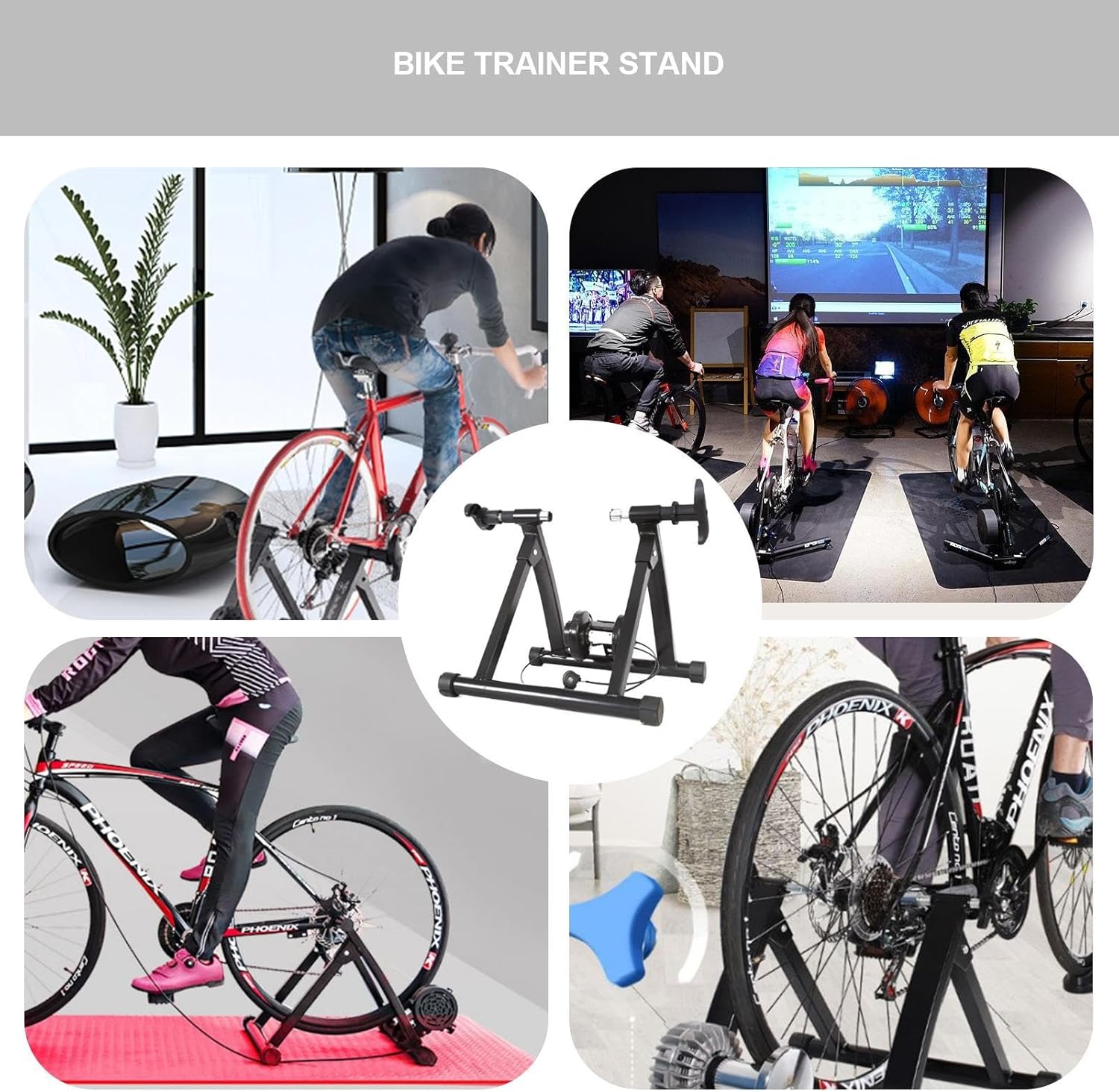 Bike Trainer Stand for Indoor Riding | Magnetic Flywheel Silent Stationary Bike Converter | Folding Portable Stand for All-Season Training Fitness, 1, Black