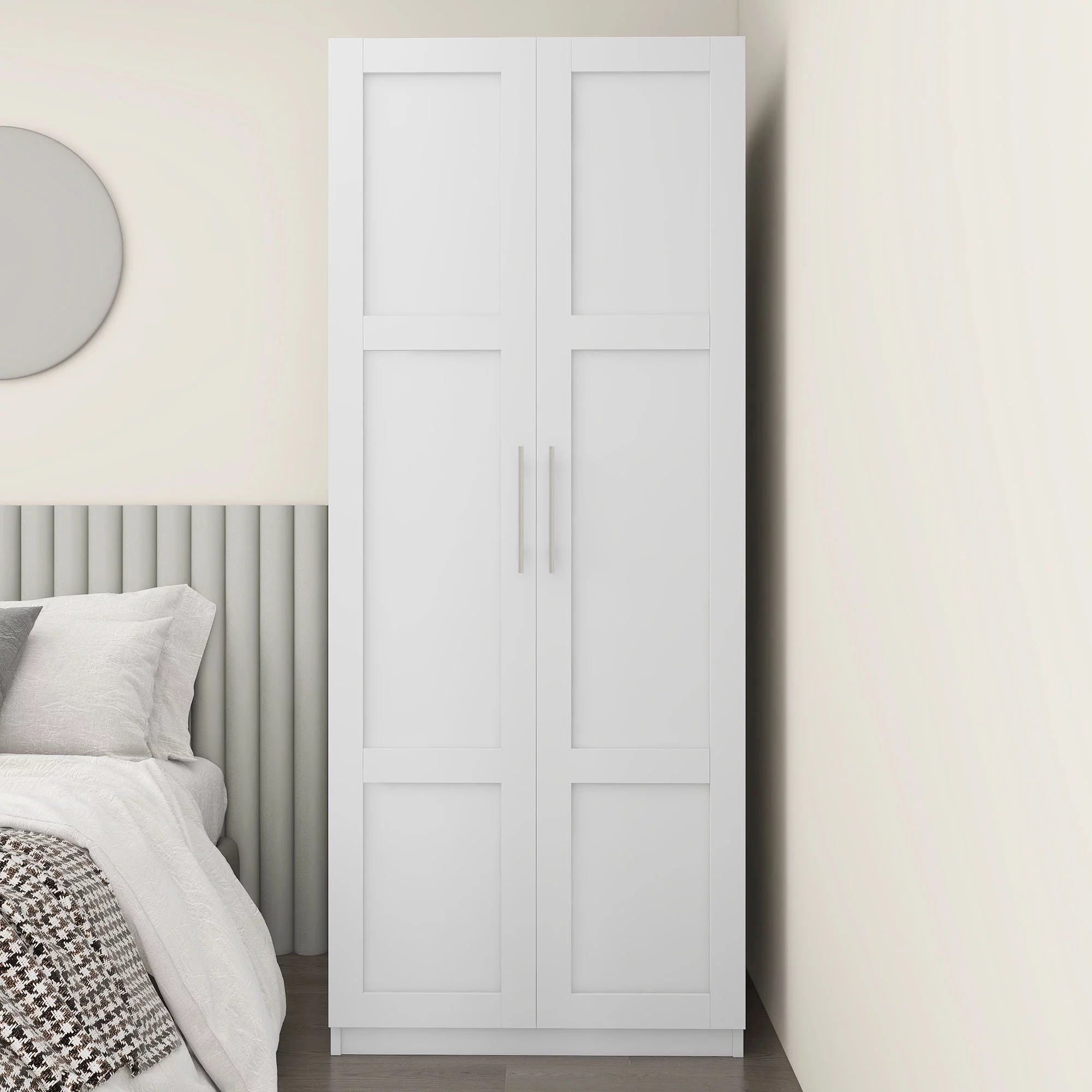 HIUU White Armoire Wardrobe 31 inches,Modern Tall Storage Cabinet for Living Room,Wood Pantry Storage Cabinet with Doors