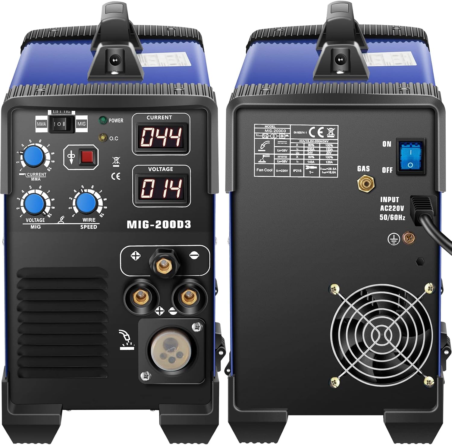 Mophorn MIG Welder, 200 Amp 3 in 1, 220V DC MIG/TIG/Arc Welding Machine, Portable TIG Welder with IGBT Inverter and Digital Display, Lift ARC Welder w/MIG Welder Torch and Cable