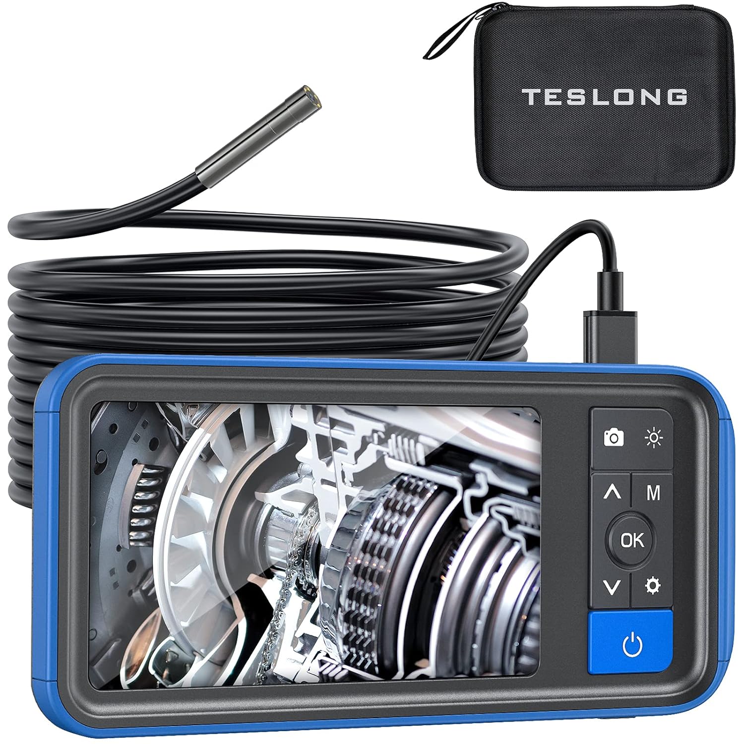 5.5mm Endoscope Borescope, Teslong Snake Inspection Camera with 4.5inch Screen, Automotive Scope Camera with Flexible Cable & Light, Home Waterproof Fiber Optic Bore Camera for Sewer Duct(16.5ft)