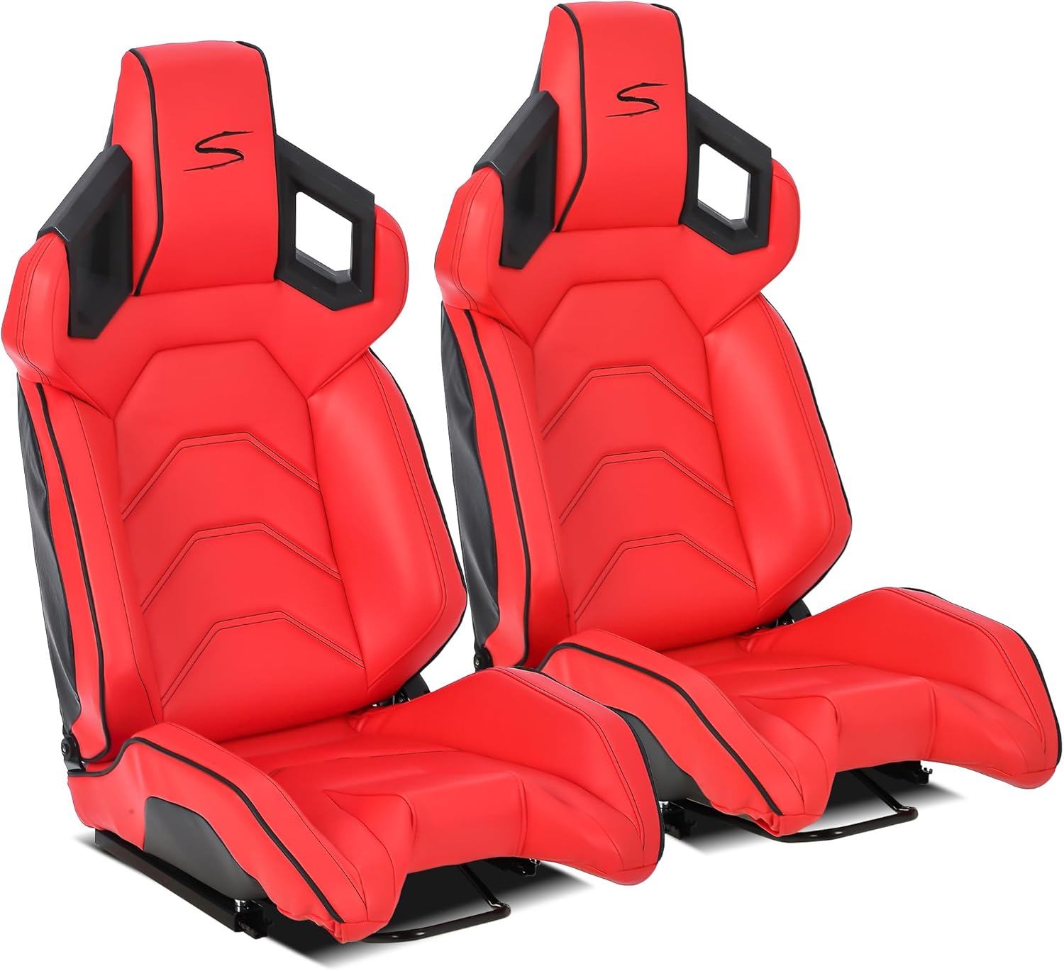 MAROUTE 1 Piece Universal Racing Seats with Dual Lock Sliders, PU Leather, Racing Bucket Seats, 23.6"×19.7"×37.4", Red+Black Stitching Racing Seat, Passenger Side