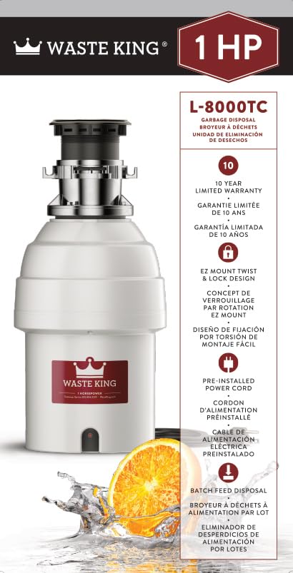 Waste King L-5000TC Batch Feed Garbage Disposal with Power Cord, 3/4 HP