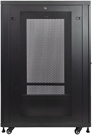NavePoint 24U Rack Enclosure Server Cabinet, Mid Depth 33 Inch Deep, Perforated Door Lock and Casters Black