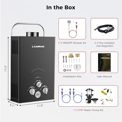 CAMPLUX 2.64 GPM Propane Portable Gas Water Heater, 68,000 BTU Outdoor Tankless Camping Water Heater with Digital Display, White