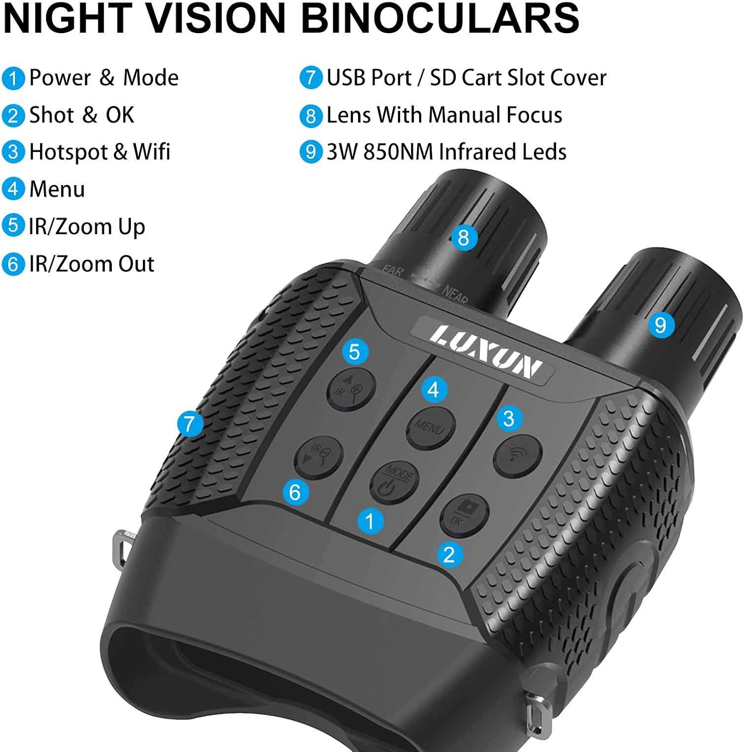 LUXUN Digital Night Vision Goggles Military Tactical for Hunting Infrared Goggle Binoculars for Adults Night Vision And Day With Camera Video Military Grade Night Vision Goggle Survival Gear Equipment