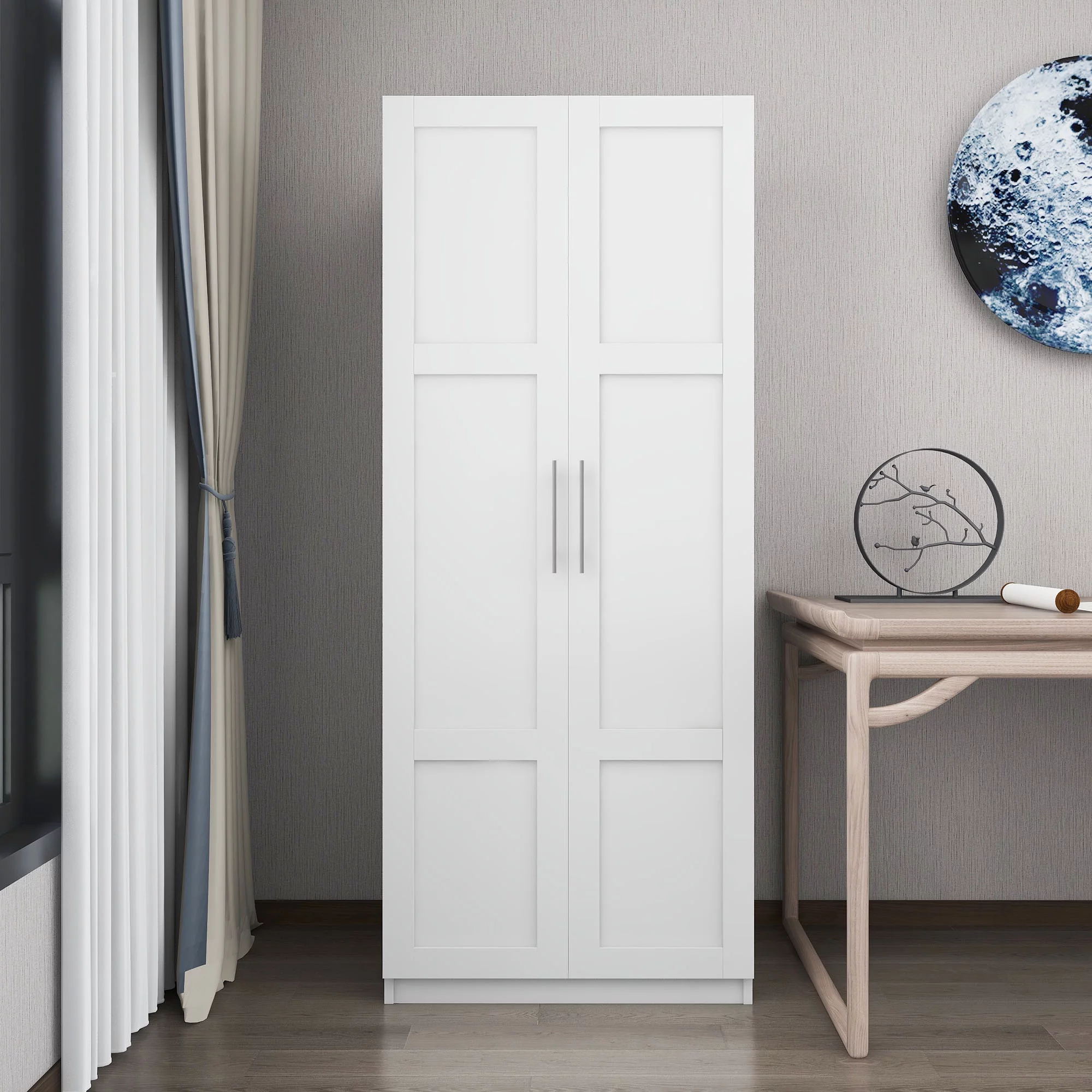 HIUU White Armoire Wardrobe 31 inches,Modern Tall Storage Cabinet for Living Room,Wood Pantry Storage Cabinet with Doors