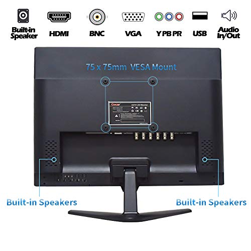 19.5" CCTV Monitor, 16:9 1600x900 BNC Monitor BNC/YPbPr/VGA/HDMI/Audio in Out, VESA Wall Mounting TFT LCD Security Camera Monitor for Home Surveillance Systems PC STB DVR