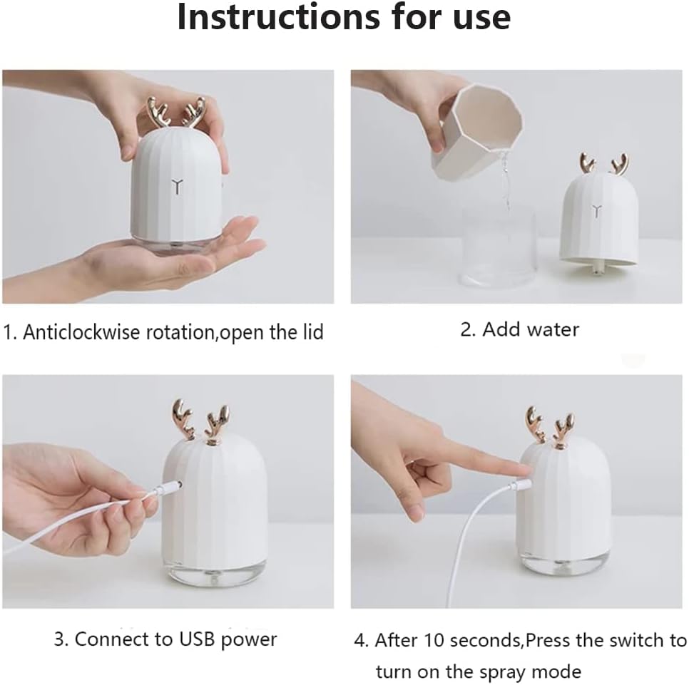 Mini Portable Desk Humidifier - Cute Rabbit USB Cool Mist Air Humidifier with Night Light for Bedroom Office Desktop Car Travel