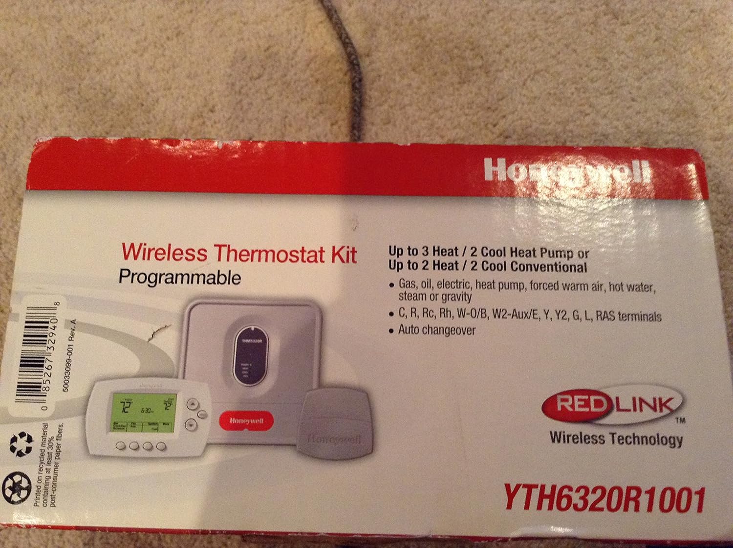 Honeywell YTH6320R1001, Programmable Redlink Enabled Wireless Focuspro Thermostat Kit, 1, White