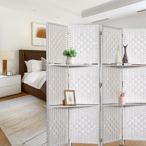 Room Divider with Shelves, Room Dividers and Folding Privacy Screens, Divider for Room Separation Partition Room Dividers, 16" Folding Screen 6FT Room Divider Wall 6 Panel, Natural