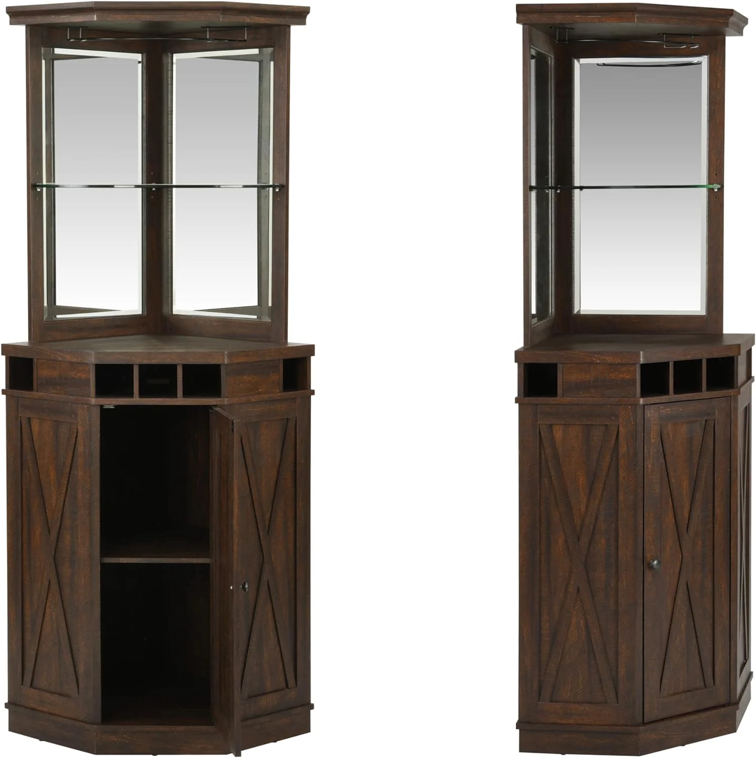 Mahogany Corner Bar 73" Tall Unit With Built-In Wine Rack  Lower Cabinet, Living Room,  Office, Kitchen, Small Space.
