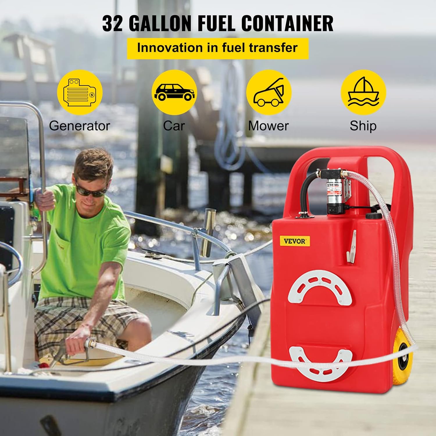 VEVOR Fuel Caddy, 32 Gallon, Portable Fuel Storage Tank On-Wheels, with 12V DC 140 W Transfer Pump (for Diesel Only), Diesel Fuel Container with 13 Ft Hose, Flow Rate 40L/min, for Trucks, Boats