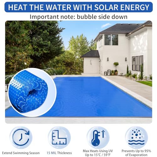 Evoio Solar Pool Covers, 12 x 24 Foot Solar Pool Blankets for Inground Above Ground Rectangular Swimming Pools, Heavy-Duty Floating Bubble Pool Hot Tub Spa Solar Covers Thermal Blanket (12 x 24 Ft)