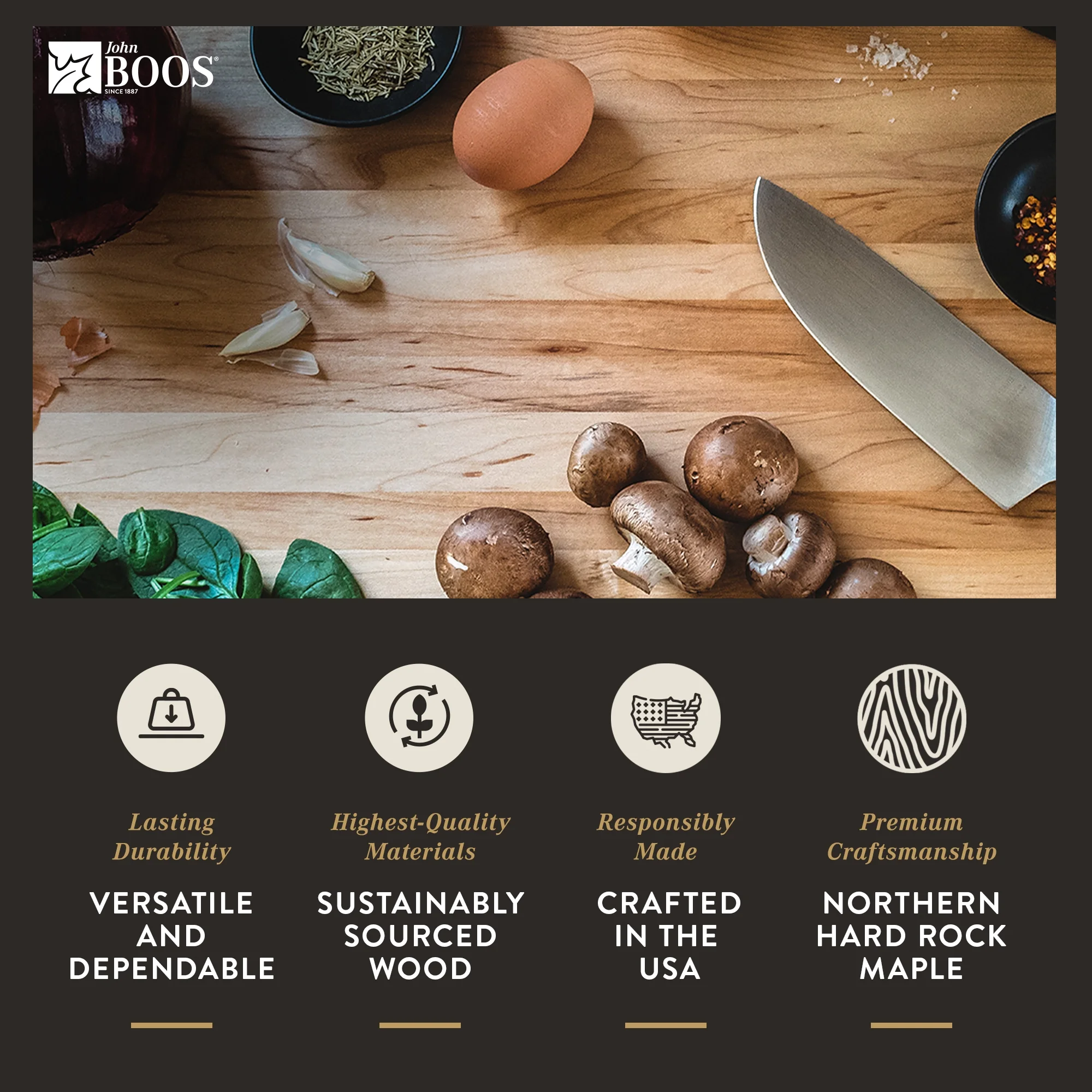 John Boos Maple Wood Cutting Board for Kitchen Prep, 24" x 18" x 2.25"