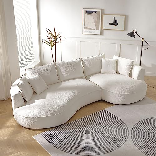 128.74" Modern Sectional curved Sofa Couch for Living Room,Mid-Century Modern Comfy Couch Upholstered 5-Seat Sofa Couch Eco-leather Couch Set for Apartment Office (Orange, Leather-Right-Facing)