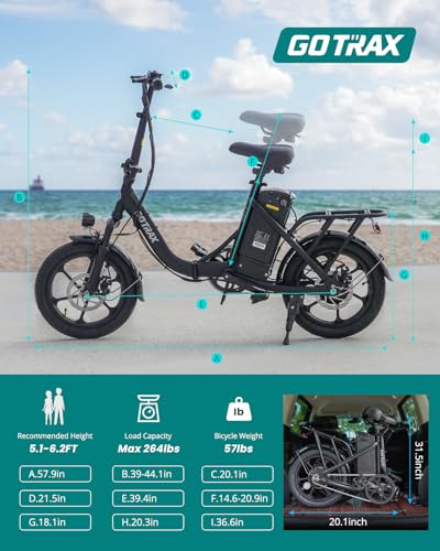 Gotrax 16" Folding Electric Bike, Max 28Miles Range(Pedal-Assist) & Speed 15.5Mph Power by Peak 500W, E-Bike with Removable Battery, Suspension & Adjustable Size, Commuter Bicycle for Adults/Teens