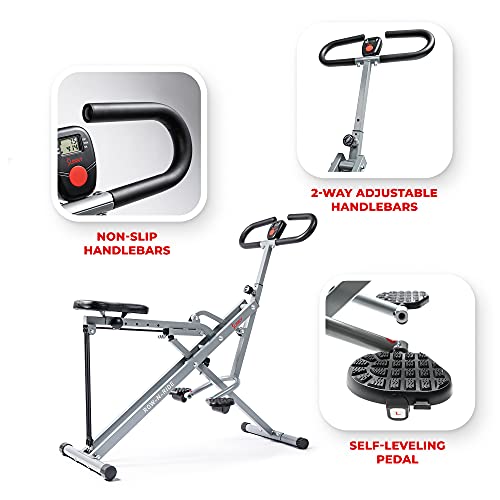 Sunny Health & Fitness Row-N-Ride Squat Assist Trainer for Glutes & Legs Workout with Adjustable Resistance, Optional Full Motion & Smart Connected Fitness App