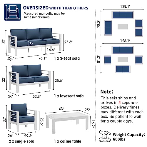 UDPATIO 8 Piece Aluminum Patio Furniture Set, Oversized Modern Outdoor Furniture Set with Olefin Fabric Cushion for Patio Deck Backyard, Dark Grey(with Waterproof Covers)