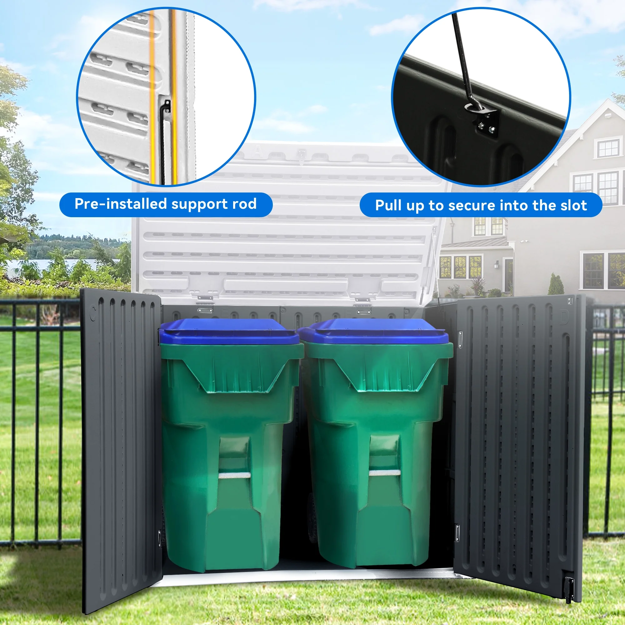 Dextrus Outdoor Horizontal Storage Sheds, Weather Resistant Resin Tool Shed, Multi-Opening Door for Easy Storage of Bike, Trash Cans, Garden Tools, Lawn Mowers, 35 Cu ft