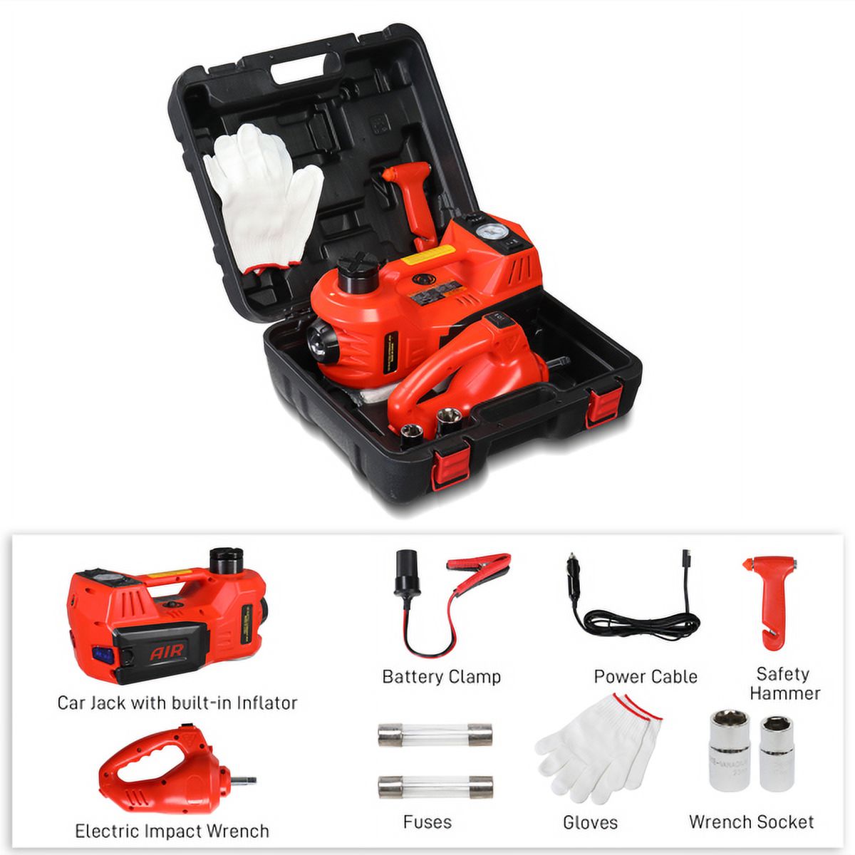 ELTPOWER Electric Car Jack,5 Ton 12V Hydraulic Jack Lift with Electric Impact Wrench,Built-in Inflatable Pump,and LED Light for SUV MPV Sedan Truck Change Tires Garage Repair