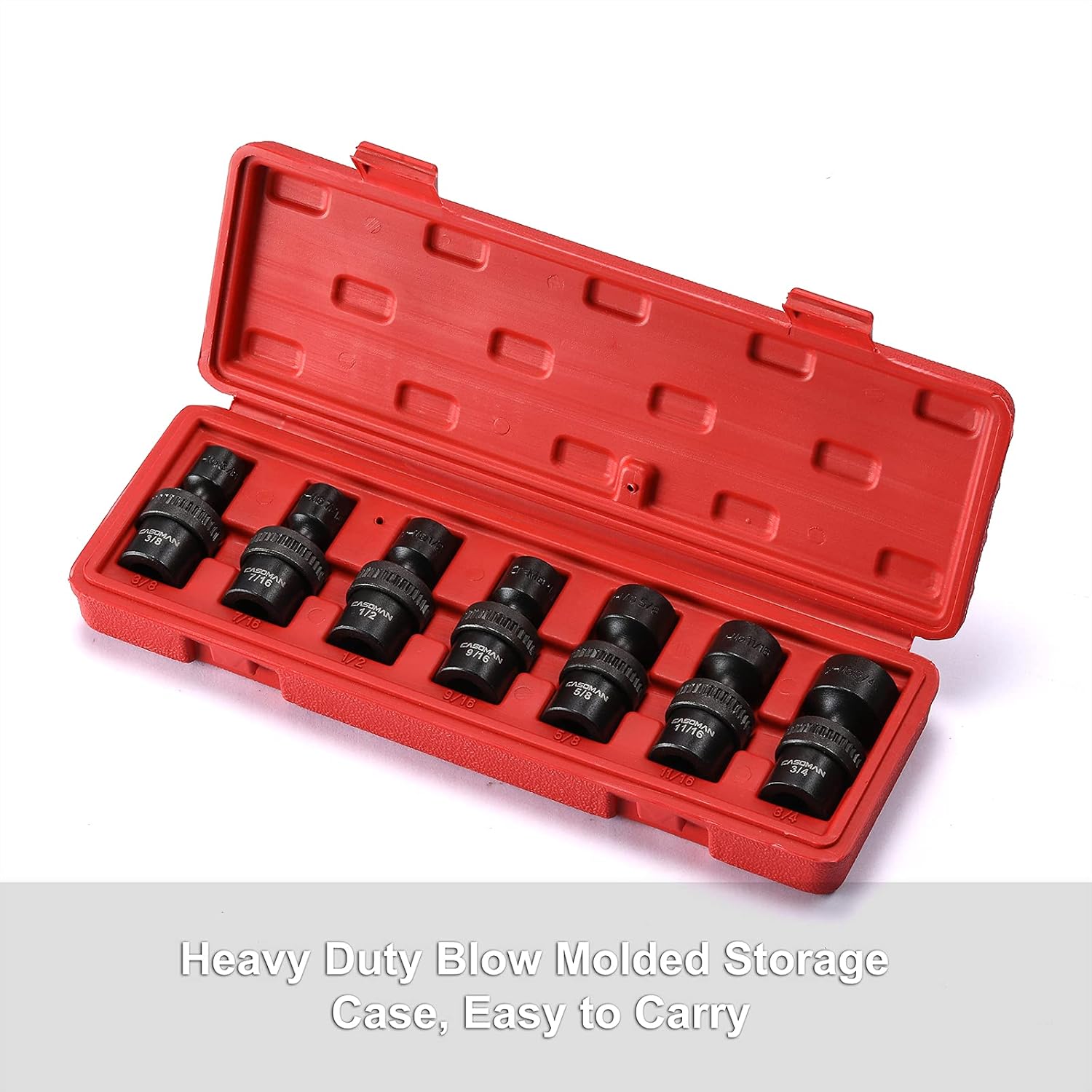 CASOMAN 15 PCS 3/8" Drive Shallow Universal Impact Socket Set, 6 Point, Metric,8-22mm