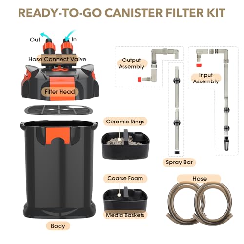 hygger Quiet Self-Priming Canister Filter with U-V Light Option Foam Ceramic Rings External Fish Tank Filter for Freshwater Saltwater Aquarium 20 to 150 Gallon
