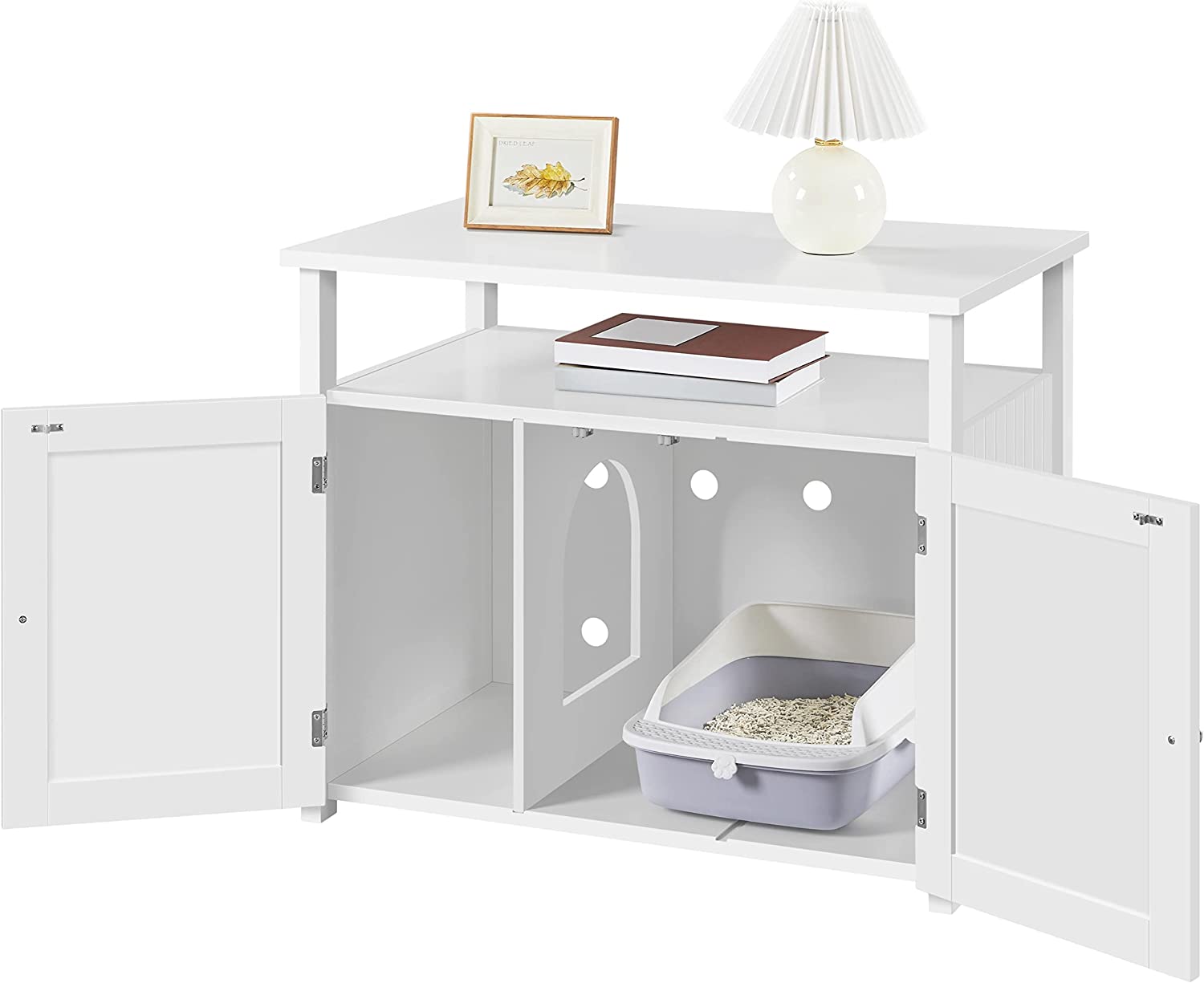 Cat Litter Box Enclosure, Hidden Cat Washroom with Storage Shelf & Adjustable Inner Space, Pet Side for Living Room
